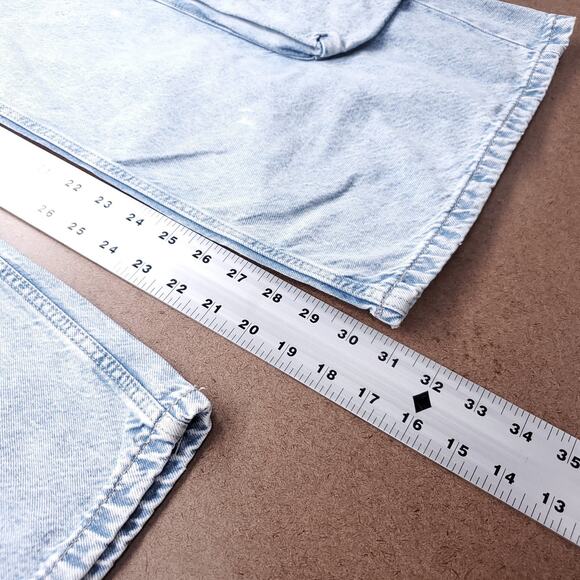 Forever 21 Premium Wide Straight Leg Cargo Jeans Sz 27 Blue Lt Wash Streetwear - Picture 7 of 12